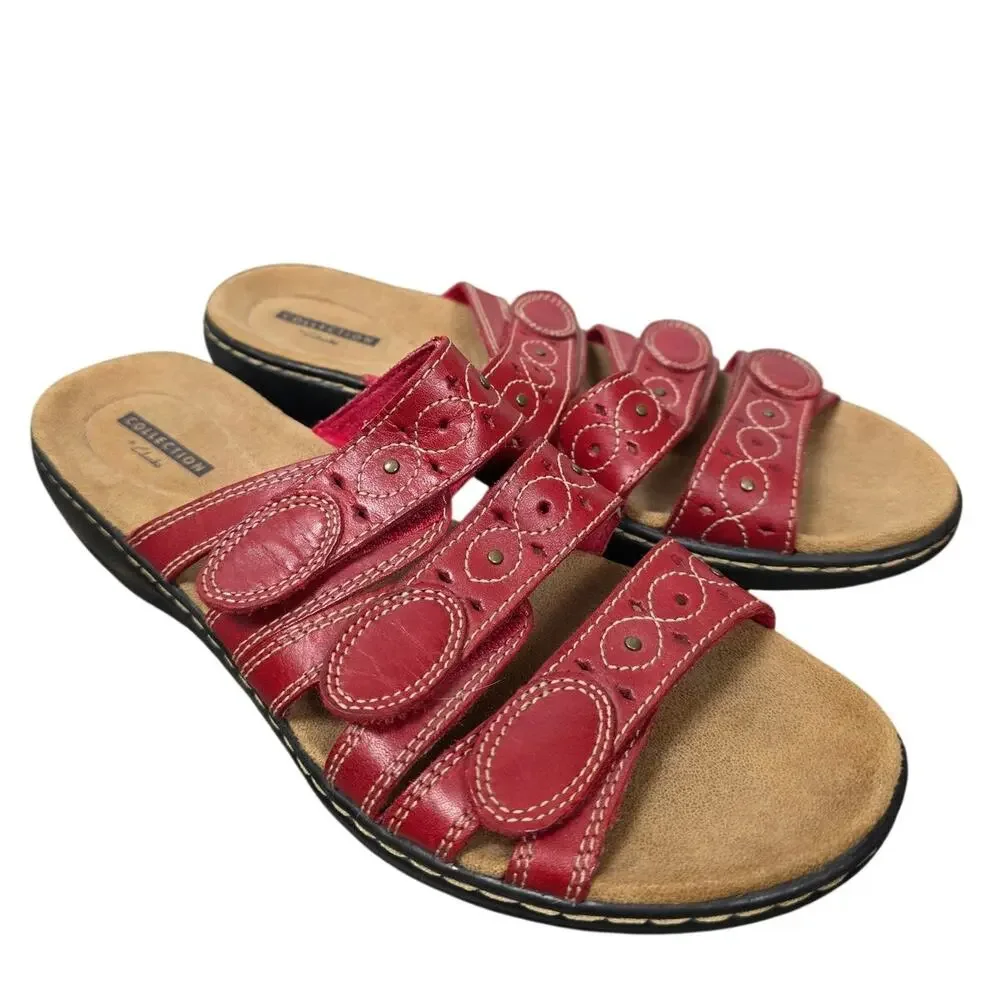 Clarks Collection Laurieann Emma Red Strappy Comfort Sandals - 9.5 - Picture 1 of 8